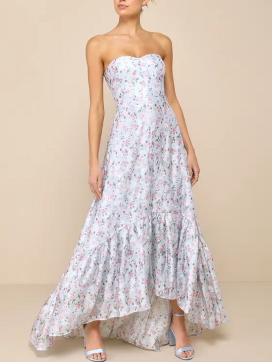 Lulus Dresses & Skirts - Lulu's Pastel Blue Strapless Floral Maxi Dress